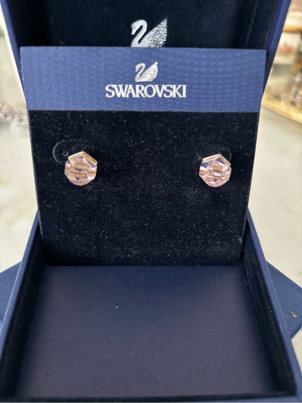 Swarovski Pink Octagonal Crystal Stud Earrings